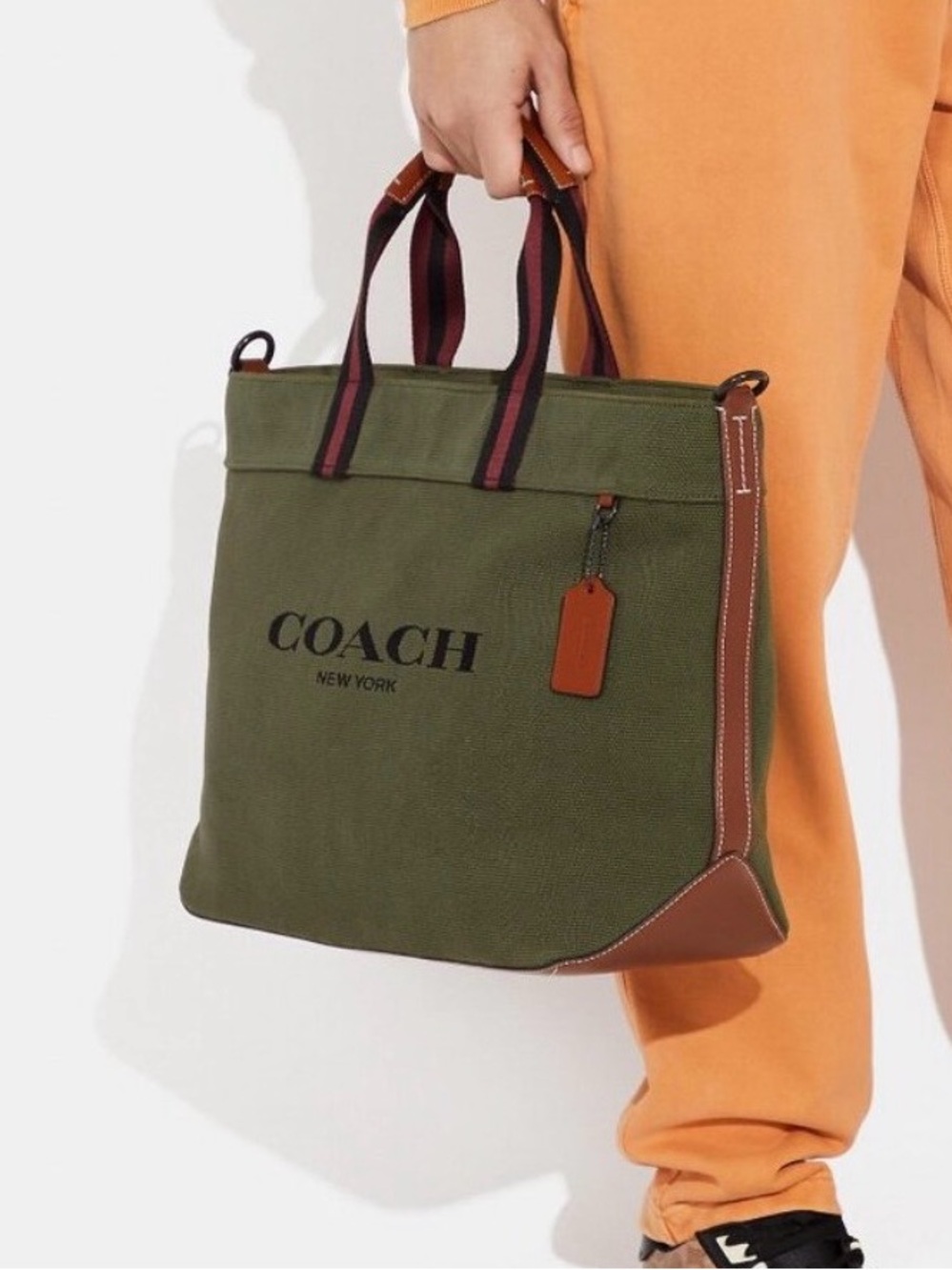 COACH Canvas Tote Bag 38 Olive Green with black & tan trim - style CJ486 - EUC - Picture 2 of 13